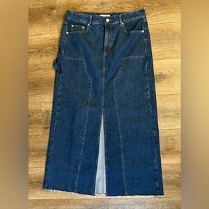 Loft NWT Low-Rise Paneled Denim Maxi Skirt Front Slit Raw Hem Size 6